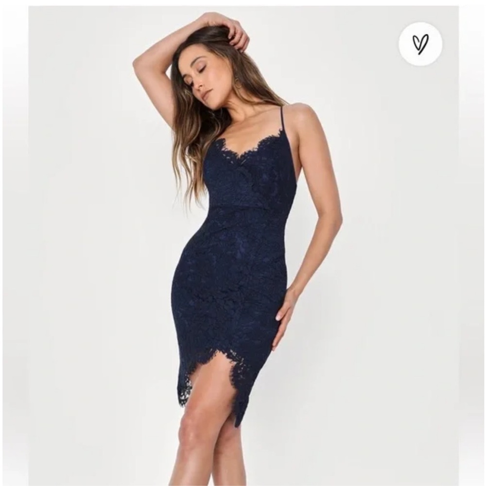 Lulu's Navy Blue Asymmetrical Slit Dress